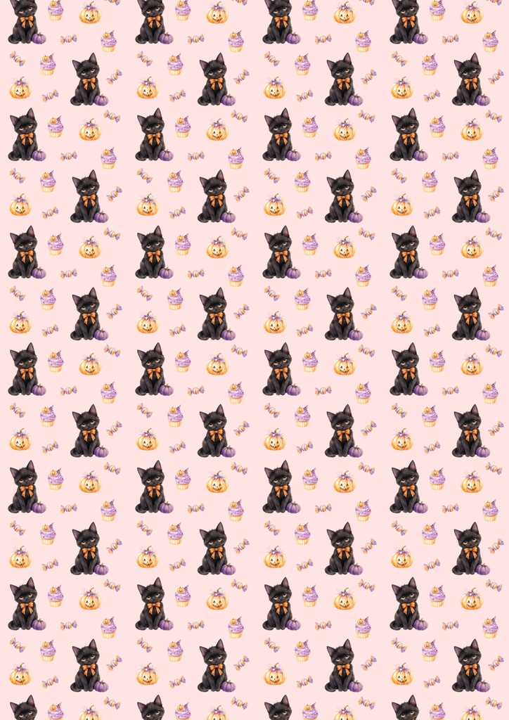 黒猫のハロウィンパーティー♡　ピンク　デジタルペーパー　デザインペーパー　シームレスペーパー　背景素材　壁紙