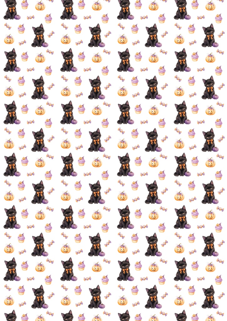 黒猫のハロウィンパーティー♡　ホワイト　デジタルペーパー　デザインペーパー　シームレスペーパー　背景素材　壁紙