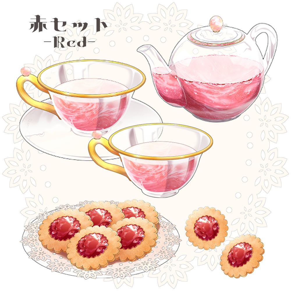 【VTuber配信素材】お茶会ティーセット&ジャムクッキー【透過PNG】