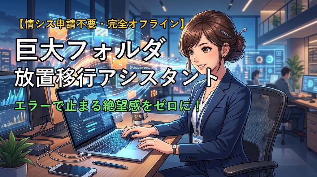 【情シス申請不要 / 完全オフライン】画面に張り付く無駄な時間をゼロに!巨大フォルダ放置移行ツール
