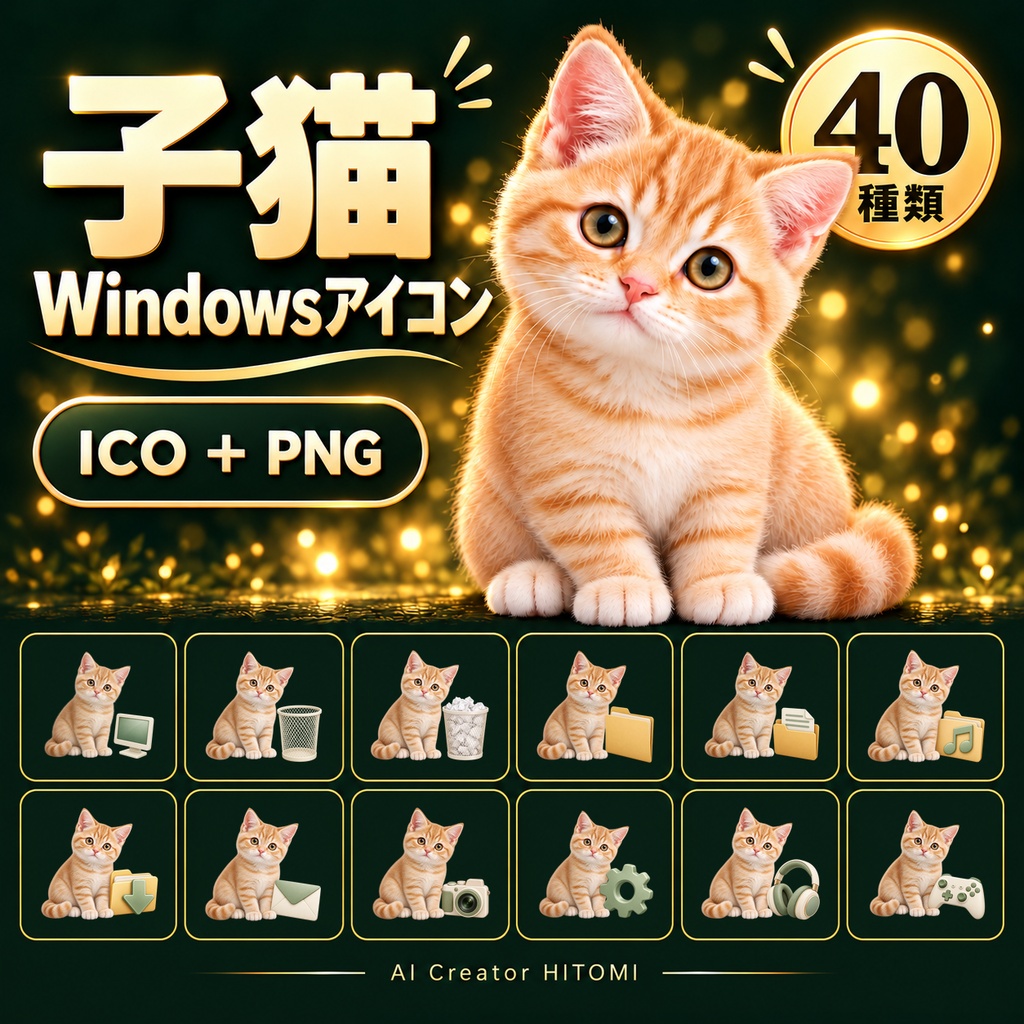 ふわふわ動物|Windowsアイコン40種セット【ICO・透過PNG】