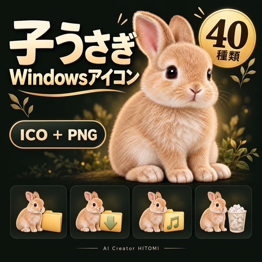 ふわふわ動物｜Windowsアイコン40種セット【ICO・透過PNG】
