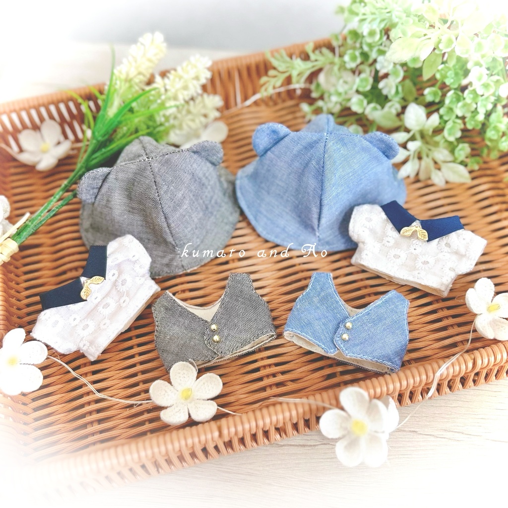 【10cmぬい用】デニム×フラワー　くまと＆Aoコラボ作品