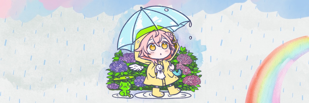 天使サラ梅雨ver スマホ壁紙紫陽花