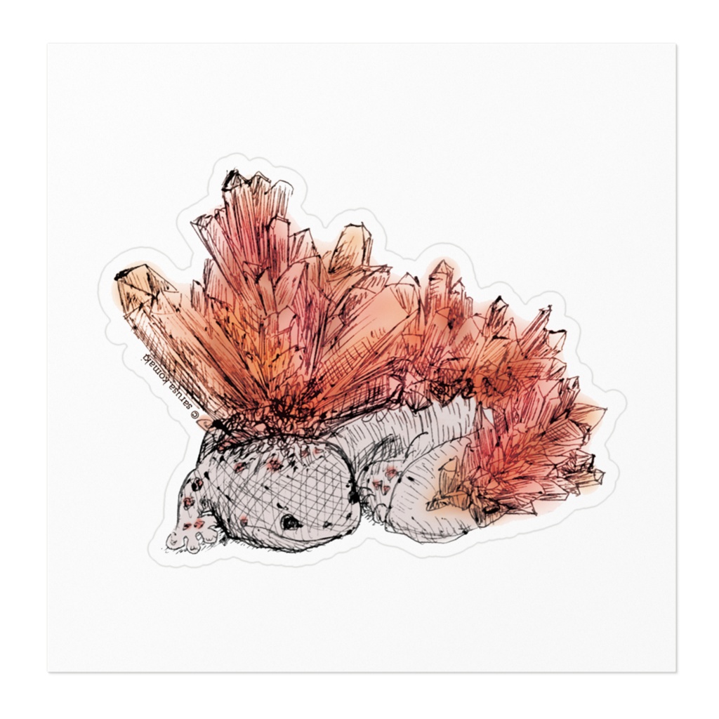 背中に鉱物ステッカー アマラントオオサンショウウオ