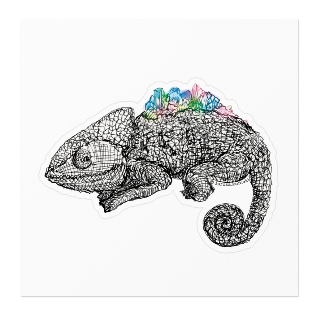 背中に鉱物ステッカー 電気石カメレオン