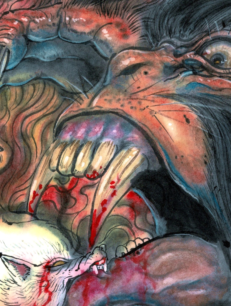 (複製画)妖怪墨彩画「狒々猿退治」