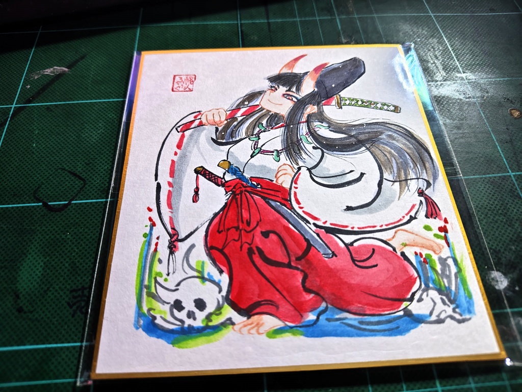 鈴鹿御前ミニ色紙（一点もの）（手描き）