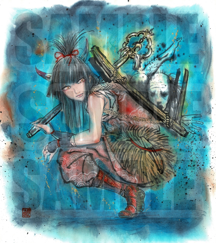 原画販売 妖怪墨彩画『鬼女紅葉〜山暮らしバージョン〜』