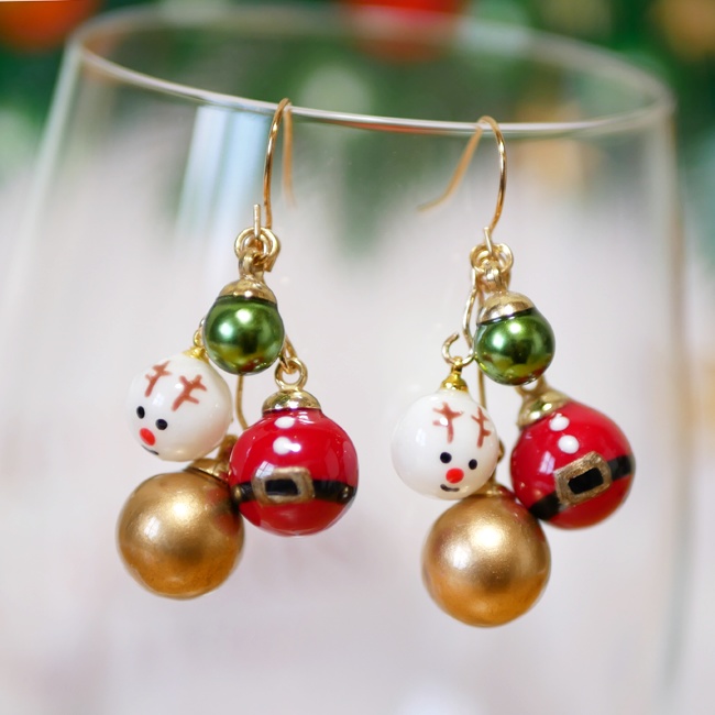 クリスマスピアス サンタとトナカイのオーナメント