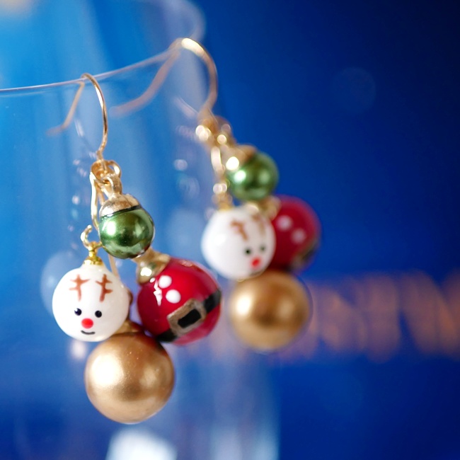 クリスマスピアス サンタとトナカイのオーナメント