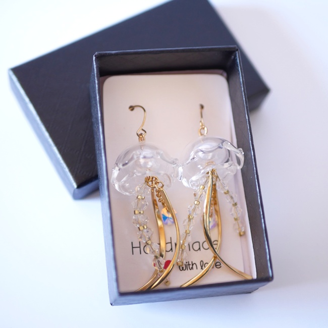 ガラスのクラゲシャンデリアピアス・イヤリング シルバー