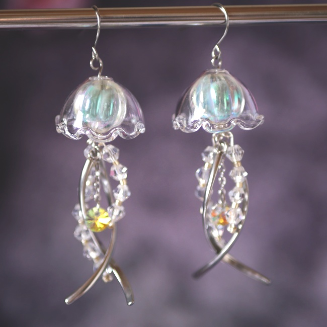 ガラスのクラゲシャンデリアピアス・イヤリング シルバー