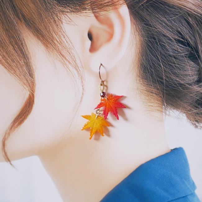 紅葉の二連グラデーションピアス・イヤリング