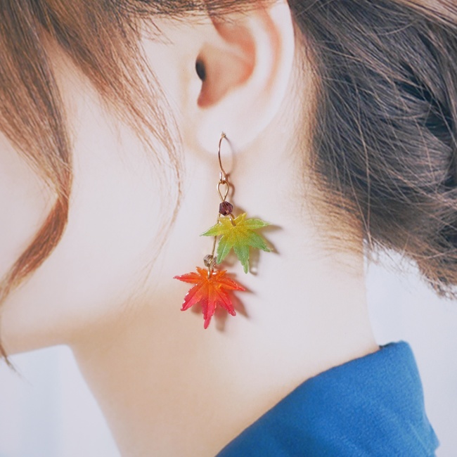 紅葉の二連グラデーションピアス・イヤリング