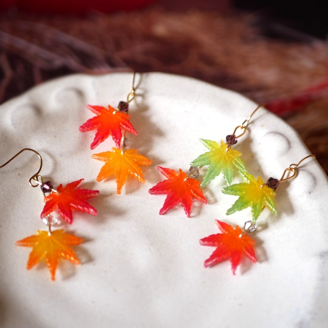 紅葉の二連グラデーションピアス・イヤリング
