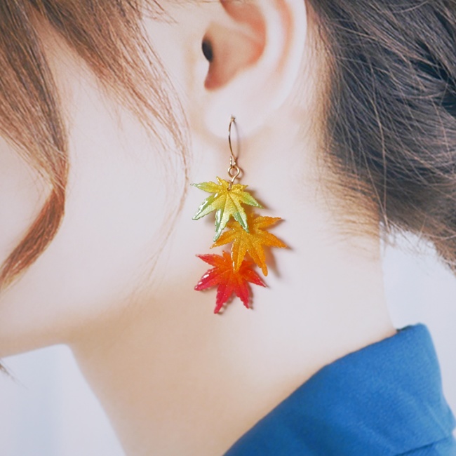 紅葉の三連グラデーションピアス・イヤリング