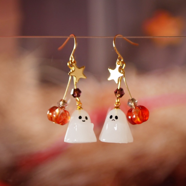 ハロウィン!2種のオバケとカボチャのピアス・イヤリング/ゴールド