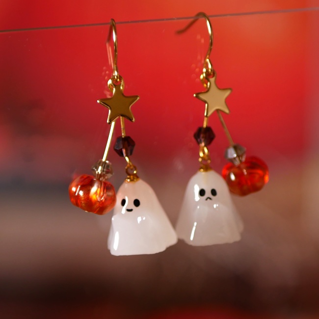 ハロウィン!2種のオバケとカボチャのピアス・イヤリング/ゴールド