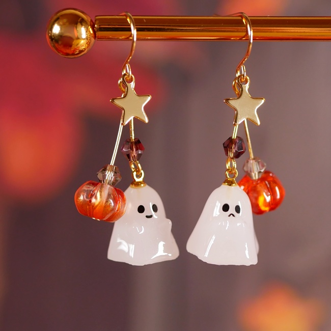 ハロウィン!2種のオバケとカボチャのピアス・イヤリング/ゴールド