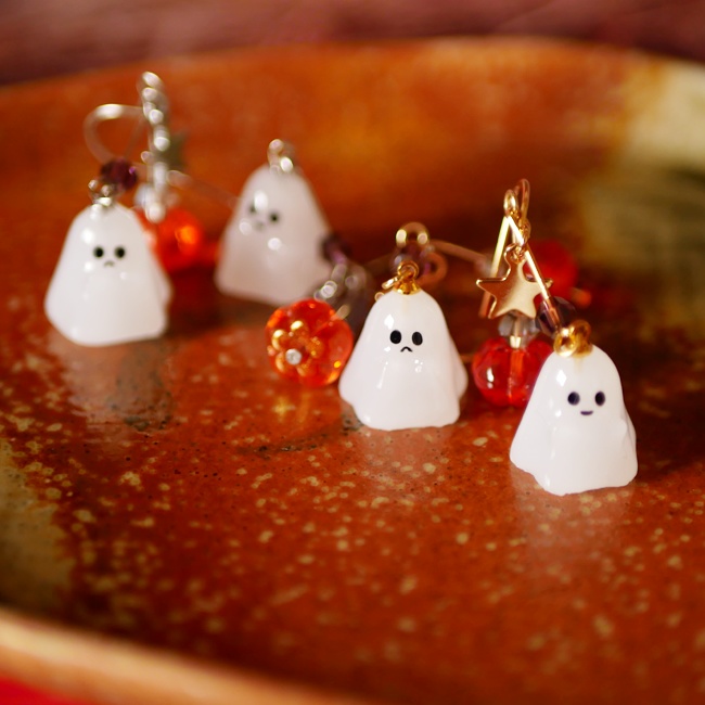 ハロウィン!2種のオバケとカボチャのピアス・イヤリング/ゴールド