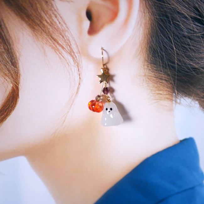 ハロウィン!2種のオバケとカボチャのピアス・イヤリング/ゴールド