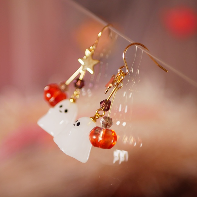 ハロウィン!2種のオバケとカボチャのピアス・イヤリング/ゴールド