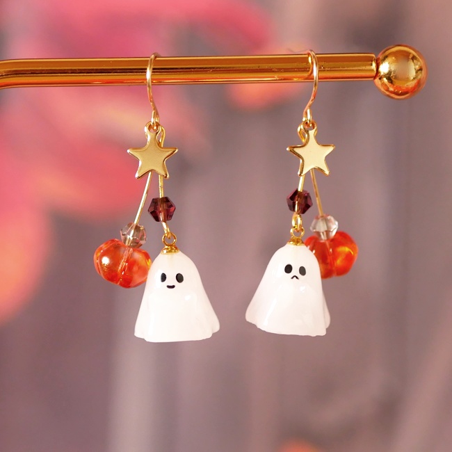 ハロウィン!2種のオバケとカボチャのピアス・イヤリング/ゴールド
