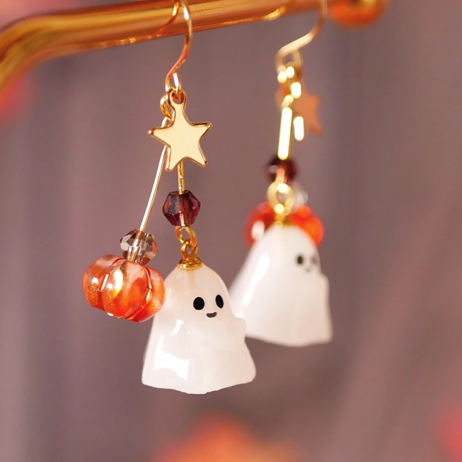 ハロウィン!2種のオバケとカボチャのピアス・イヤリング/ゴールド