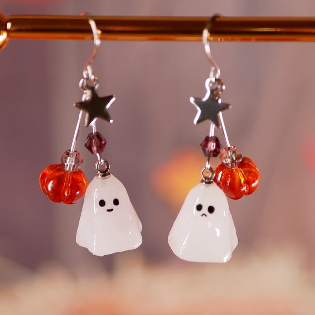 ハロウィン!2種のオバケとカボチャのピアス・イヤリング/シルバー