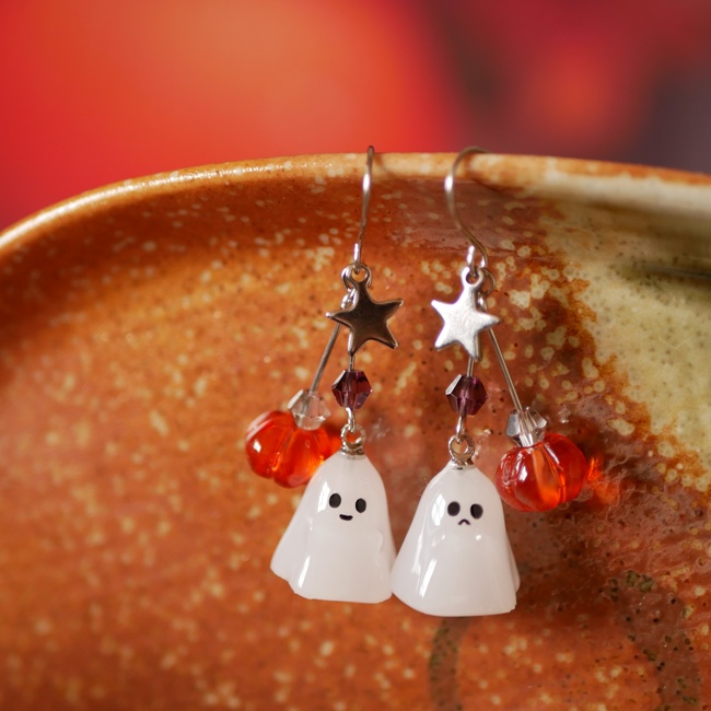 ハロウィン!2種のオバケとカボチャのピアス・イヤリング/シルバー