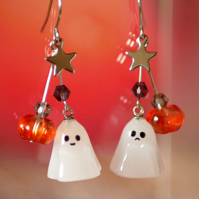 ハロウィン！２種のオバケとカボチャのピアス・イヤリング／シルバー