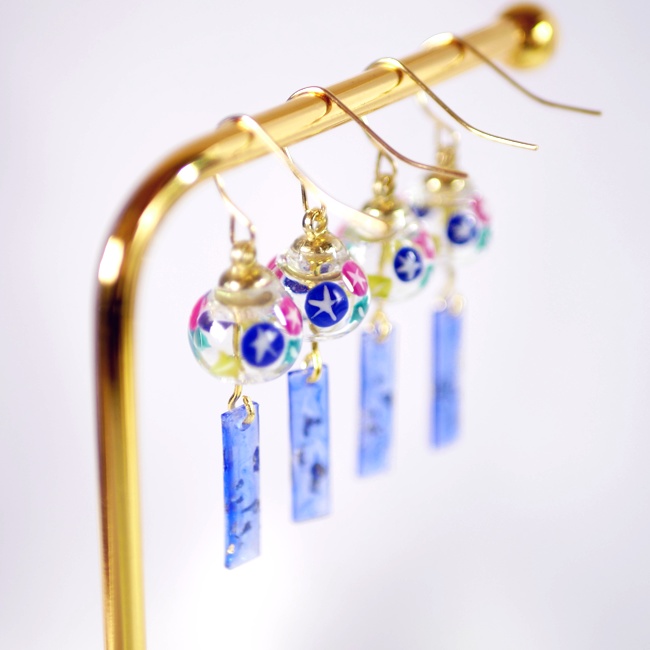 手描きの朝顔風鈴ピアス・イヤリング