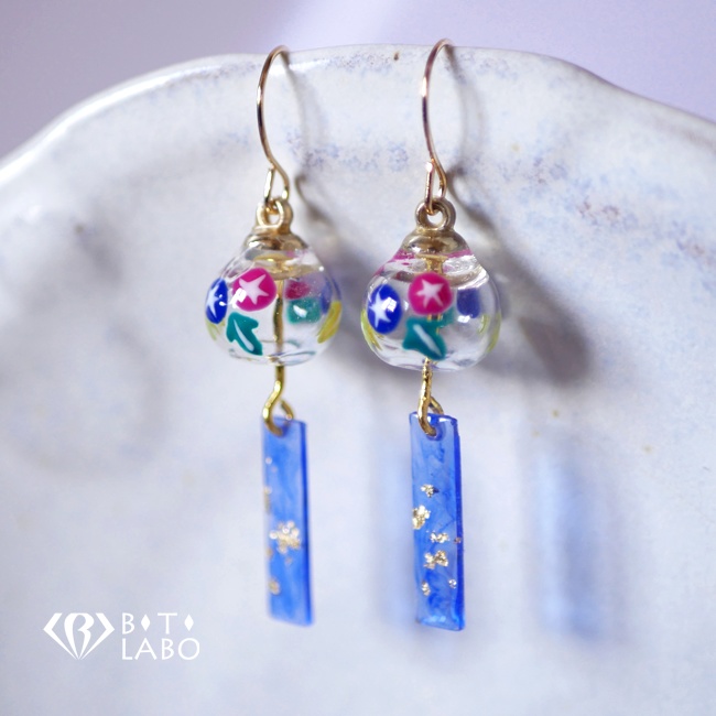 手描きの朝顔風鈴ピアス・イヤリング