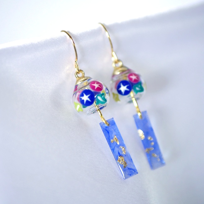 手描きの朝顔風鈴ピアス・イヤリング