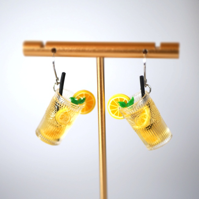 グラスまでレモン柄!レモン アイスティーのピアス・イヤリング