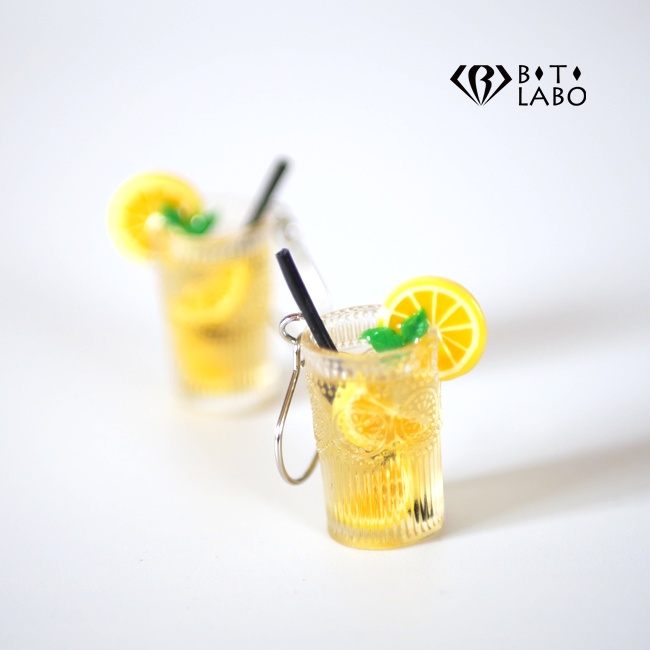 グラスまでレモン柄!レモン アイスティーのピアス・イヤリング