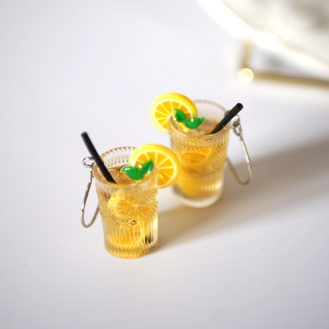 グラスまでレモン柄!レモン アイスティーのピアス・イヤリング