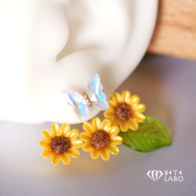 ひまわり畑と蝶の2wayピアス【片耳用】