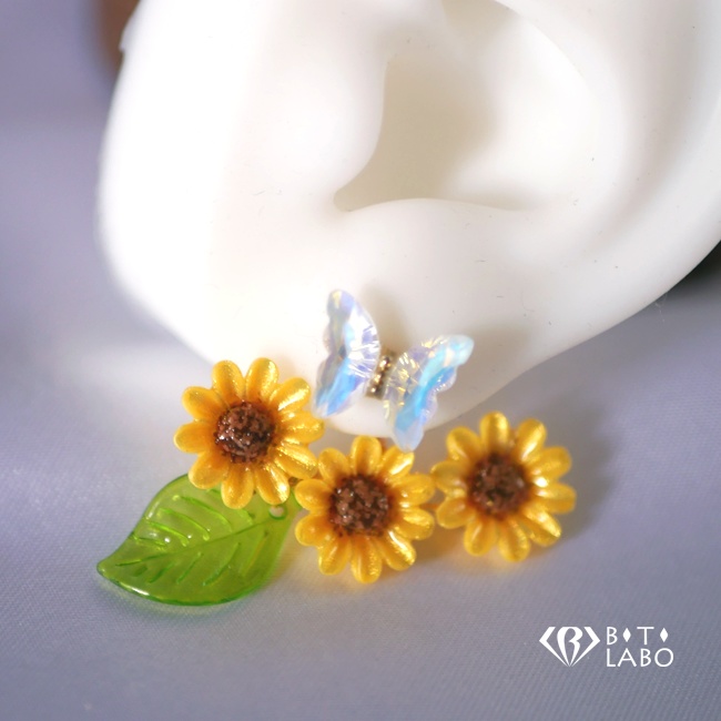 ひまわり畑と蝶の2wayピアス【片耳用】