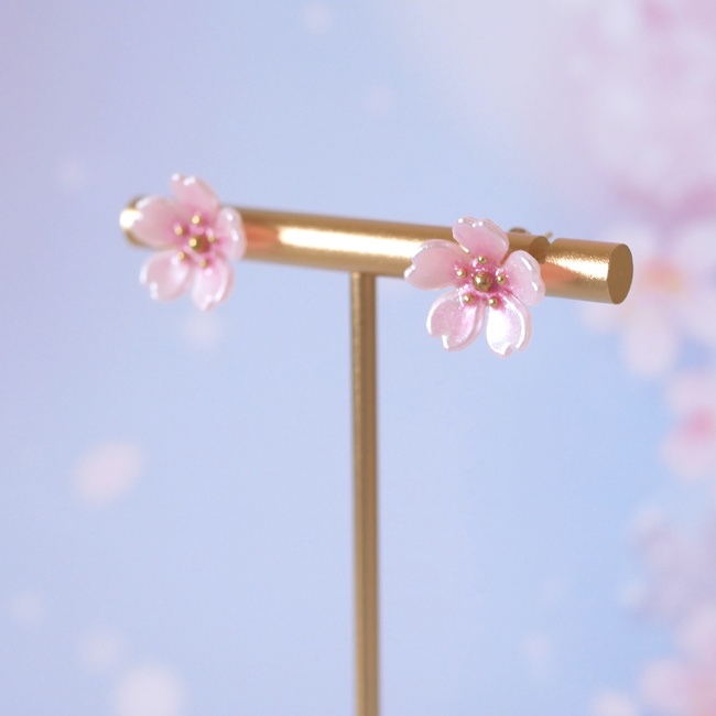 ひと粒桜とひらり花びらピアス・イヤリング 3way