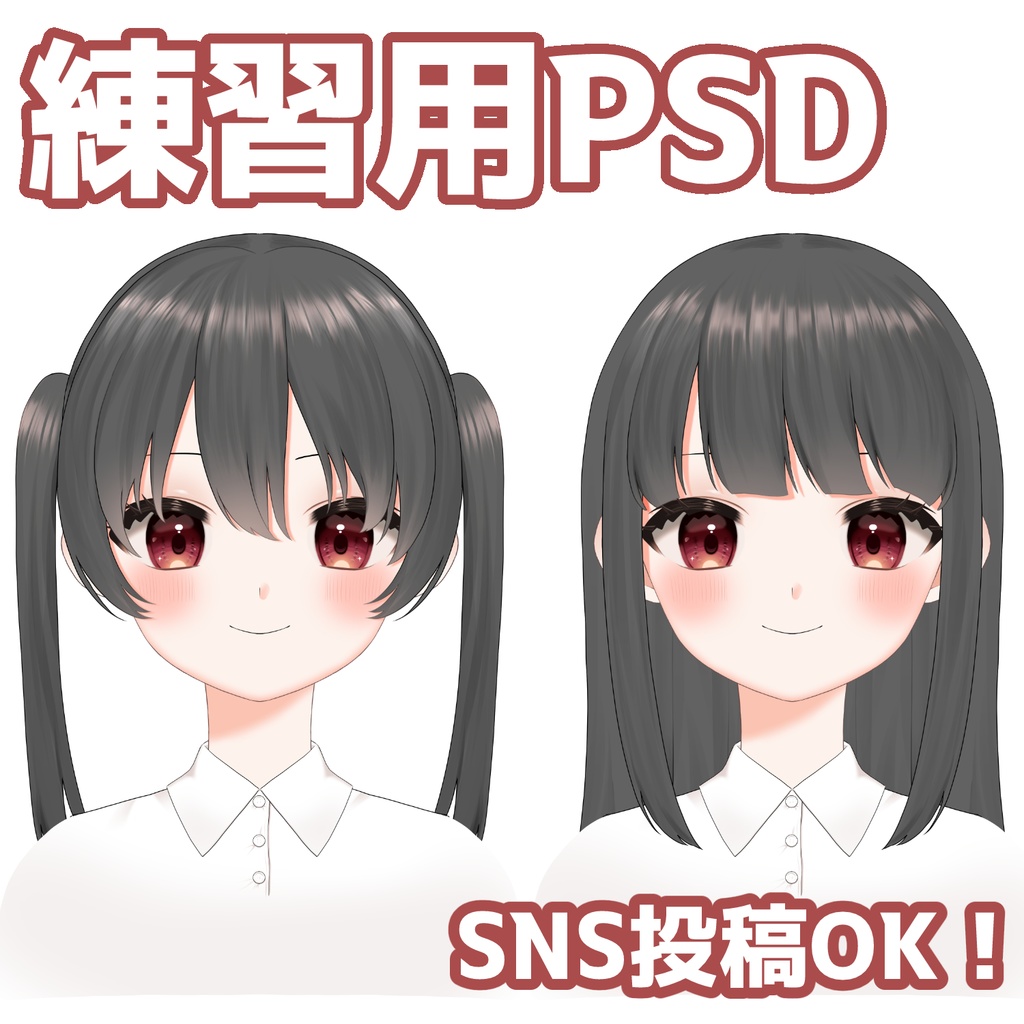 【髪型差分・表情差分豊富】Live2D練習用パーツ分け済みPSD