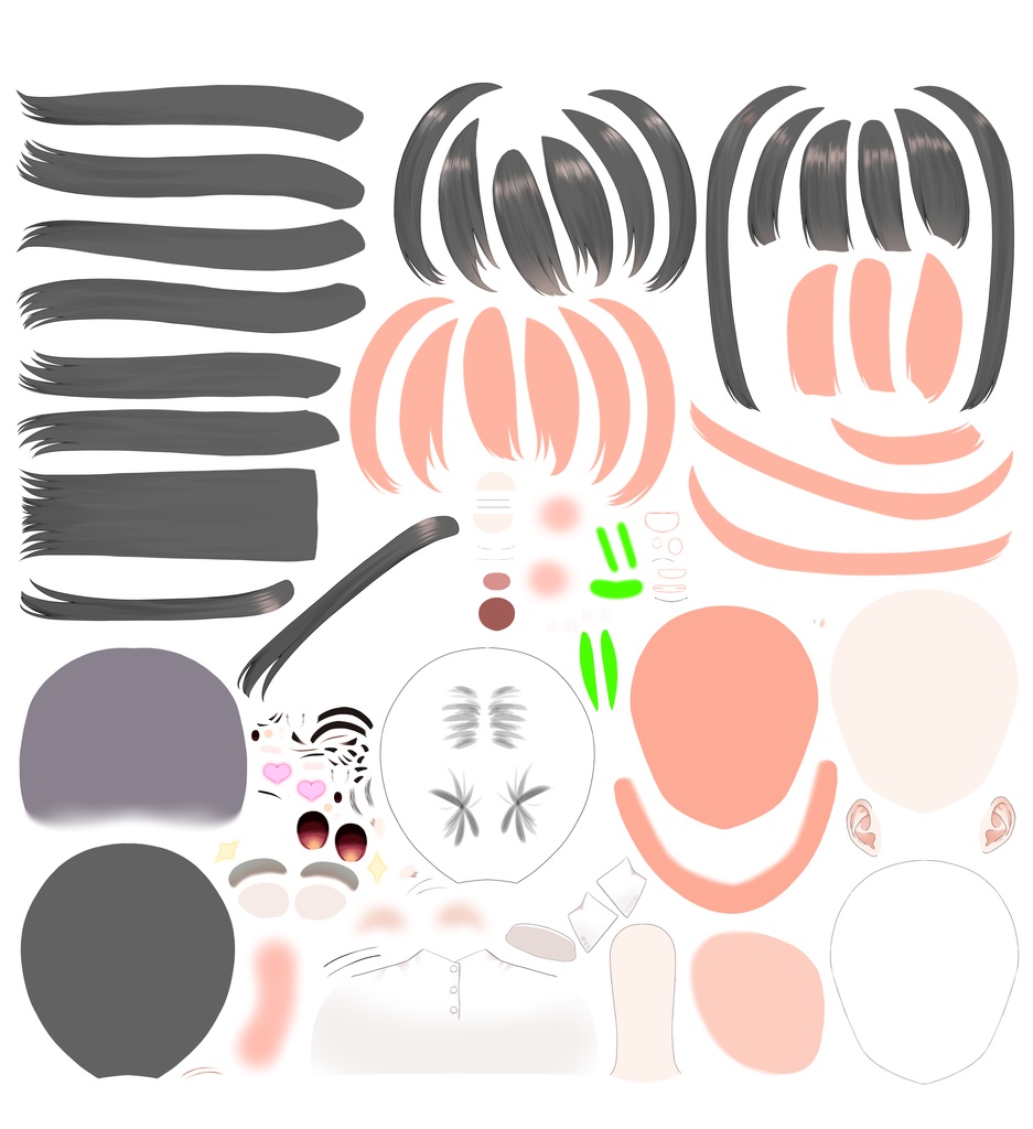 【髪型差分・表情差分豊富】Live2D練習用パーツ分け済みPSD