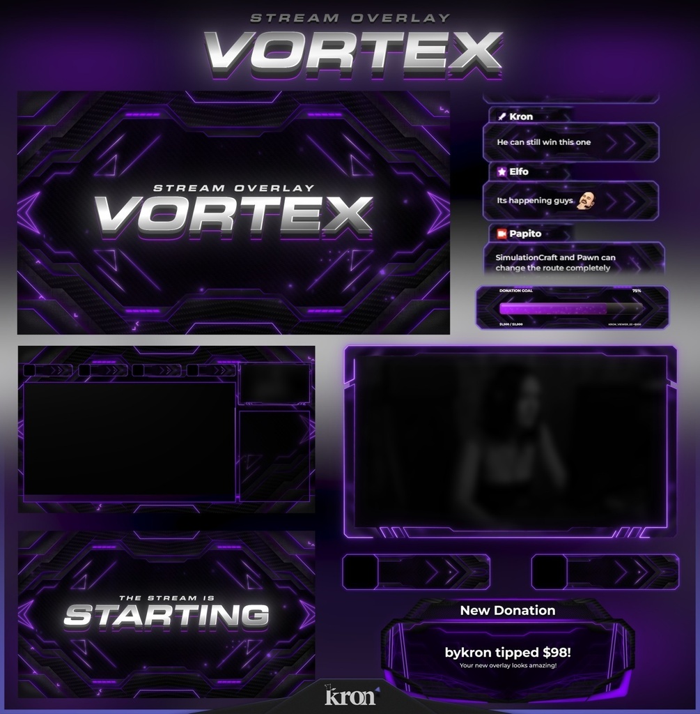 〖配信者向け〗Vortex｜ネオン・テック 動く配信画面｜OBS対応オーバーレイ