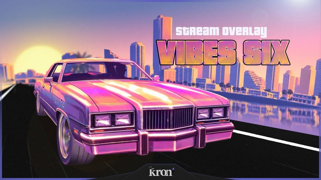 〖配信者向け〗Vibes Six|レトロ・マイアミ 動く配信画面|OBS対応オーバーレイ