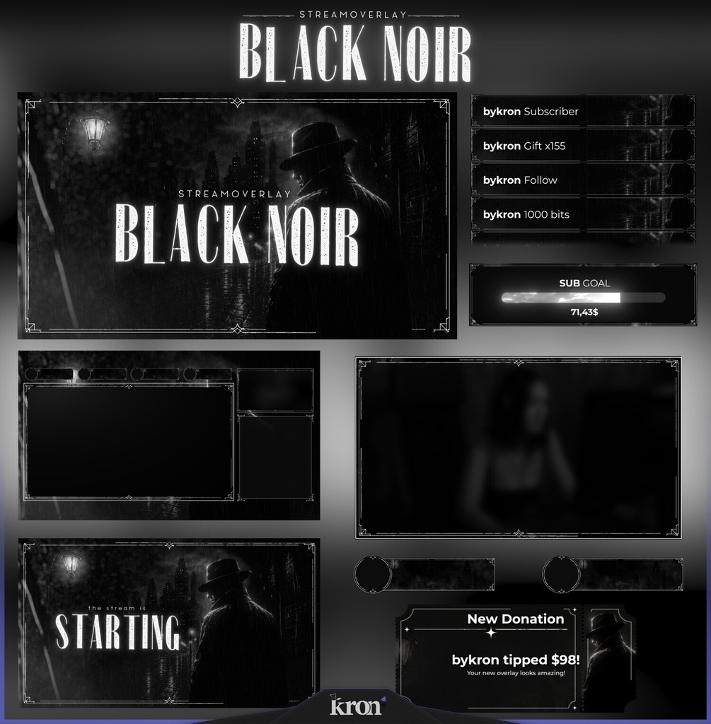 〖配信者向け〗Black Noir｜ノワール・ミステリー 動く配信画面｜OBS対応オーバーレイ
