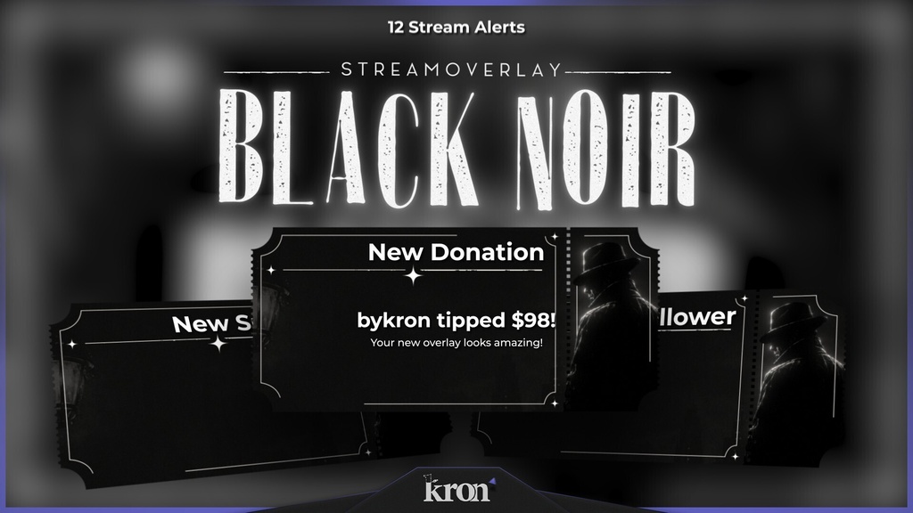 〖配信者向け〗Black Noir|ノワール・ミステリー 動く配信画面|OBS対応オーバーレイ