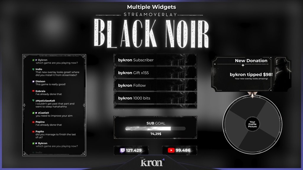 〖配信者向け〗Black Noir|ノワール・ミステリー 動く配信画面|OBS対応オーバーレイ