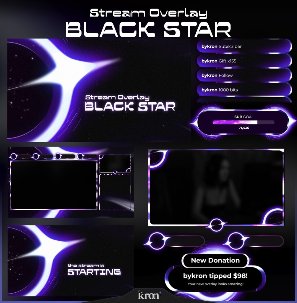 〖配信者向け〗Black Star|宇宙・コズミック 動く配信画面|OBS対応オーバーレイ