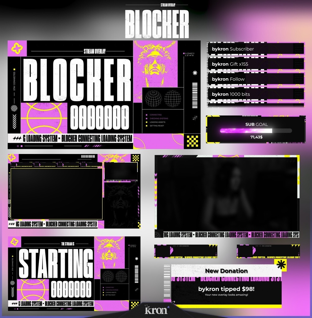 〖配信者向け〗Blocker｜グリッチ・システムUI 動く配信画面｜OBS対応オーバーレイ